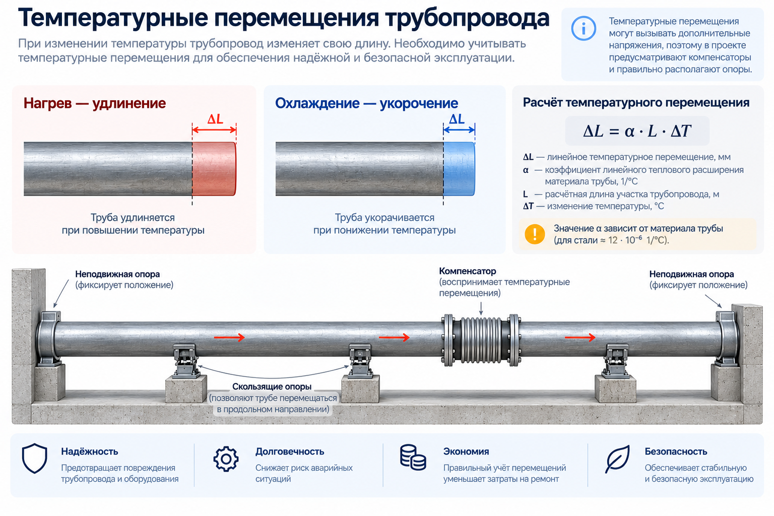 Температурные перемещения трубопровода